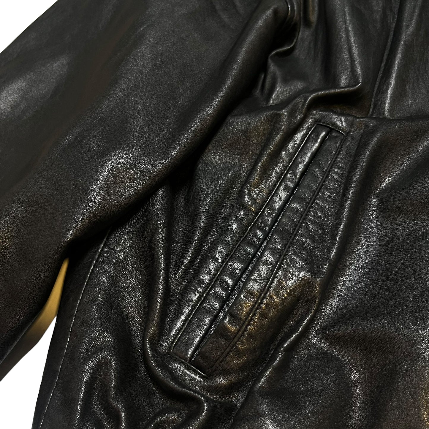 Vintage Soft Black Leather Bomber (L)