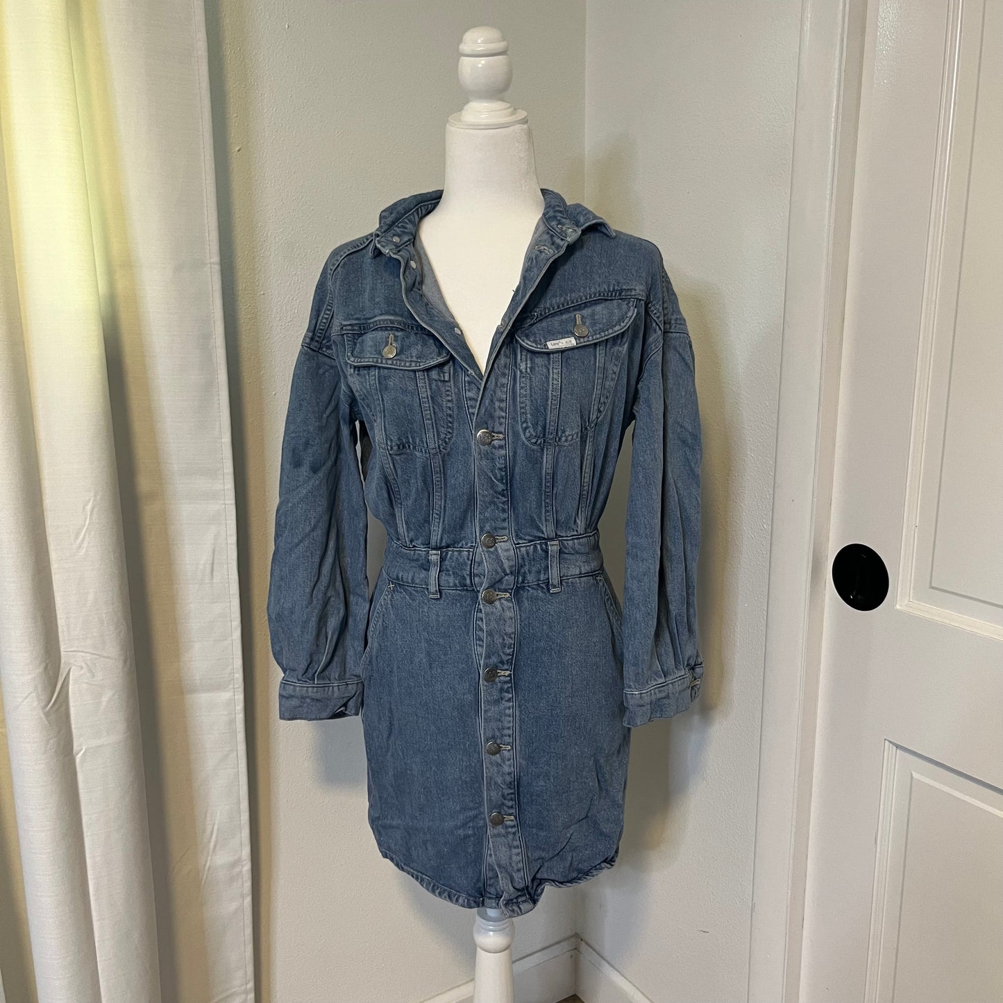 Long Sleeve Jean Mini Dress (XS)