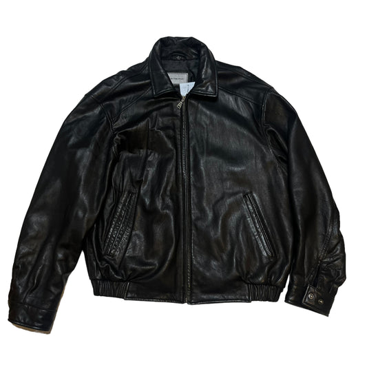 Vintage Soft Black Leather Bomber (L)