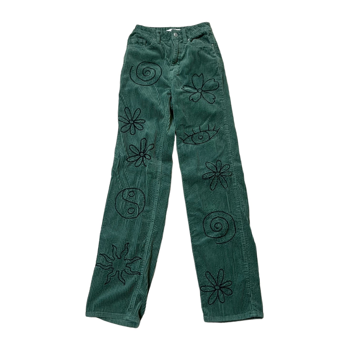 Corduroy Floral Boyfriend Pants (XS)