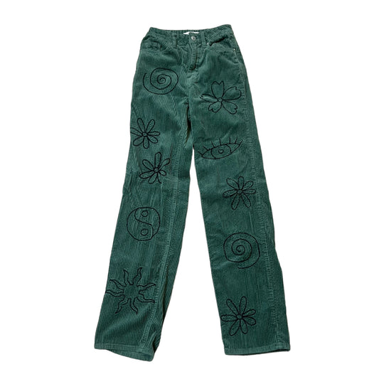 Corduroy Floral Boyfriend Pants (XS)