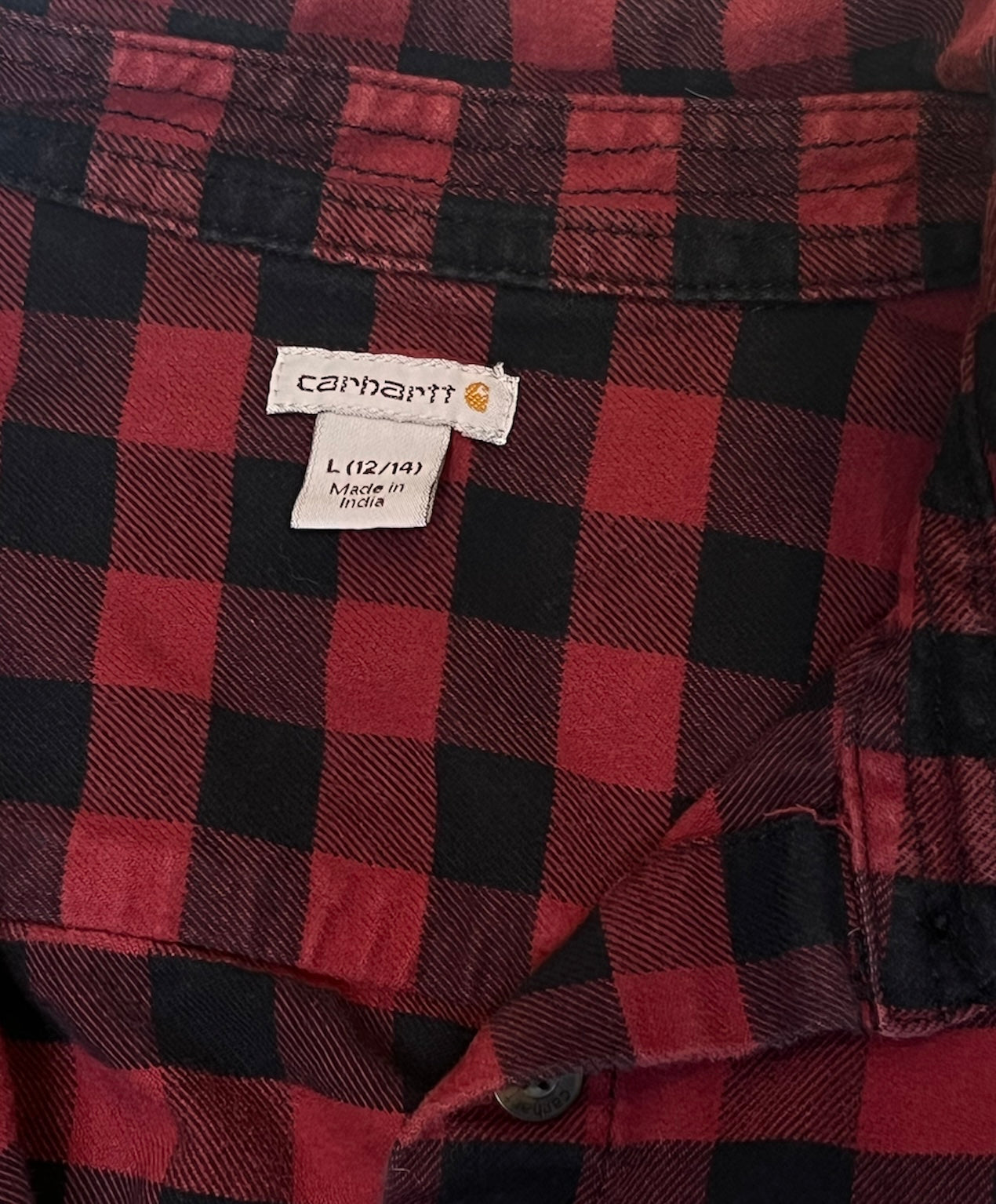 Kids Carhartt Red and Black Flannel - 12/14 Y – Alora Bo